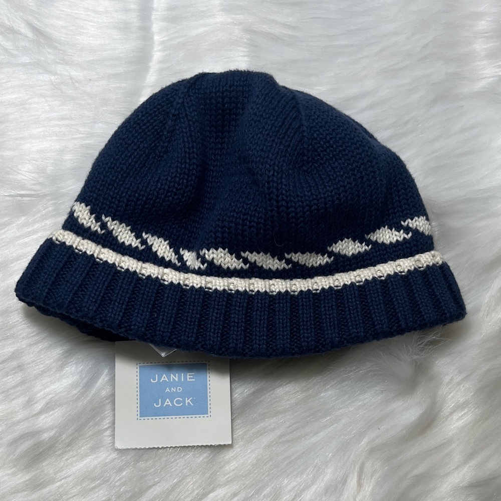 NWT Janie and Jack Navy Blue Cotton Knit Hat with White Accents
